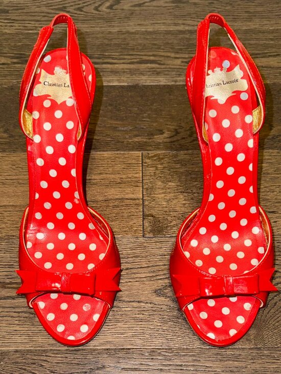 Christian Lacroix Shoes - Christian Lacroix Patent Red Leather Bow Accents Slingback Heels